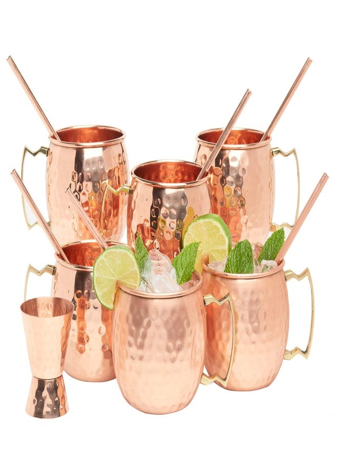 Kitchen Science [Gift Set] Moscow Mule Copper Mugs Set of 6 (16oz) w/Straws & Jigger | 100% Pure Copper Cups, Tarnish-Resistant Food Grade Lacquered Finish, Ergonomic Handle (No Rivet) w/Solid Grip - Image 2